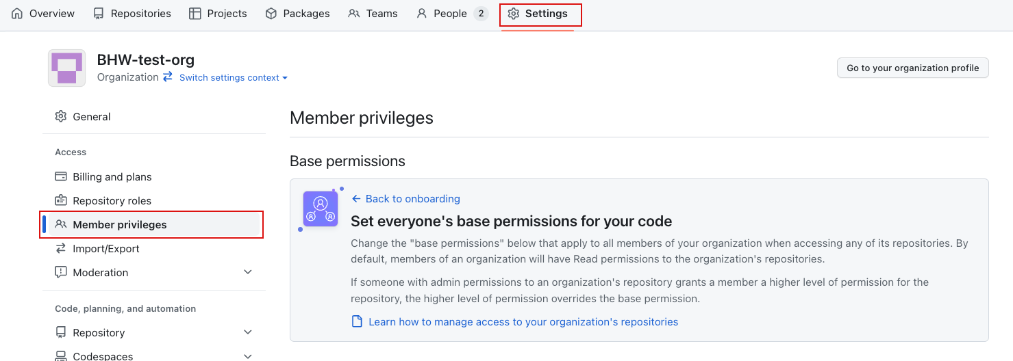 team permissions
