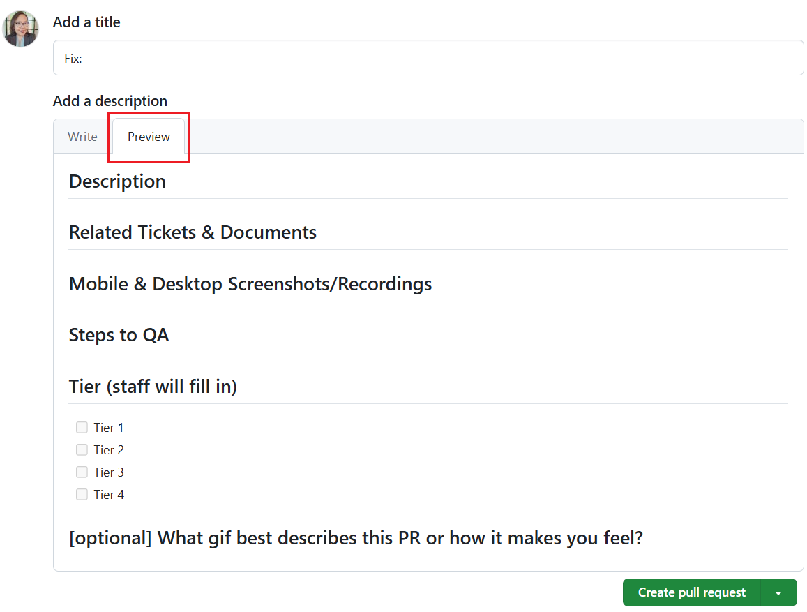 PR template in preview mode